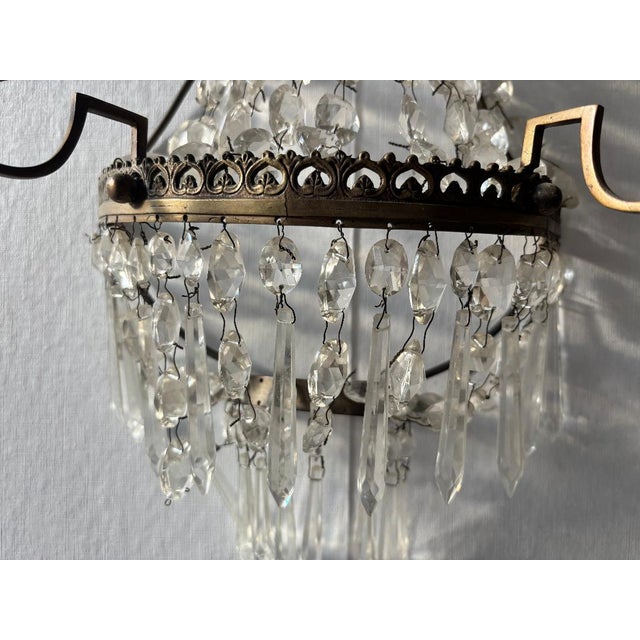1950s Vintage Empire Style Crystal Cascade Sconces – a Pair For Sale - Image 5 of 16