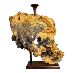 1990s Organic Turned Sculptural Burl-Wood & Walnut Bud Vase
