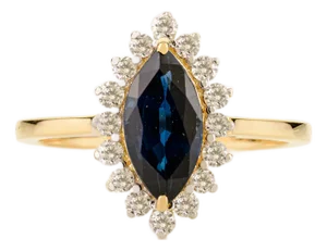 Marquise Cut Sapphire Ring in 18k Yellow Gold Size 7
