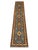 This long Kazak-style wool runner features a blue field with a row of bold tribal medallions. Burgundy and cream borders...