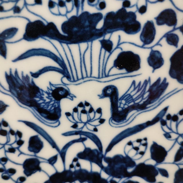 Chinese Ceramic Plate,Guangxu Marked Blue and White Porcelain Plate Hand Painted Mandarin Ducks Pattern For Sale - Image 9 of 11