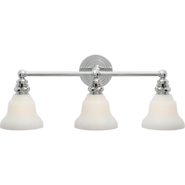 Transitional Chapman & Myers for Visual Comfort Signature Boston Functional Triple Light in Polished Nickel with White Glass For Sale - Image 3 of 4