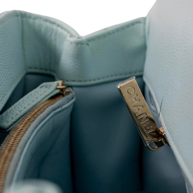 Chanel Coco Handle Medium Flap Caviar Leather Light Blue Gold-Tone Hardware Bag For Sale - Image 12 of 15