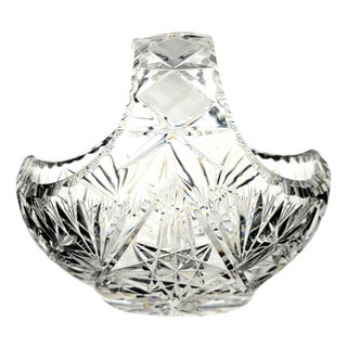 Mid-Century Bohemian Hand-Cut Lead Crystal Bride's Basket 9.5" For Sale