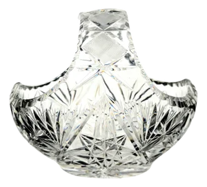 Mid-Century Bohemian Hand-Cut Lead Crystal Bride's Basket 9.5"