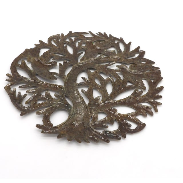 Haitian Metal Wall Folk Art | Hand-Painted Tree of Life | Croix Des Bouquets For Sale - Image 6 of 8