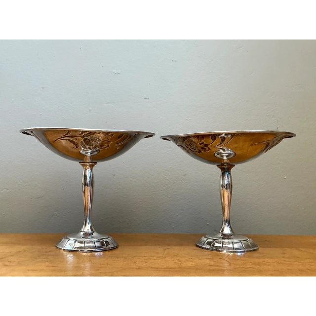 Art Nouveau Vintage Silverplate Floral Compotes - Pair For Sale - Image 3 of 12