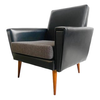 Mid-Century Danish Armchair in Black Skai, 1960s For Sale