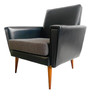 Mid-Century Danish Armchair in Black Skai, 1960s