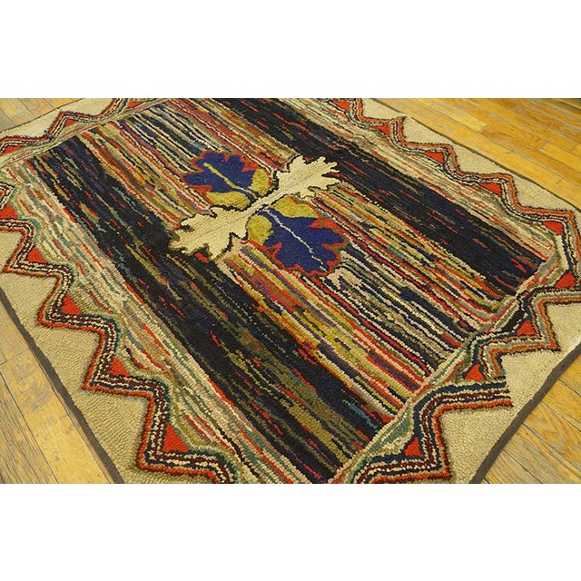 1930s Multicolor Floral Folk Art Antique American Hooked Rug 3'6" X 4'4" Handknotted Wool Carpet For Sale - Image 4 of 5