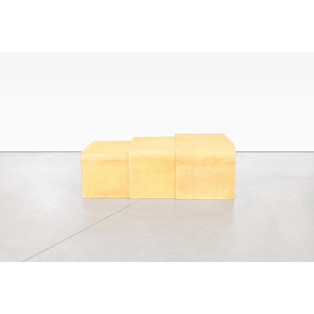 Vintage Italian Modern Goatskin Waterfall Nesting Tables by Aldo Tura, 1970s For Sale - Image 9 of 12