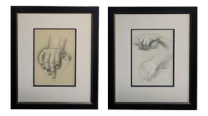 Early 20th Century Artist Graphite Study Drawings of Hands and a Foot, Framed - a Pair