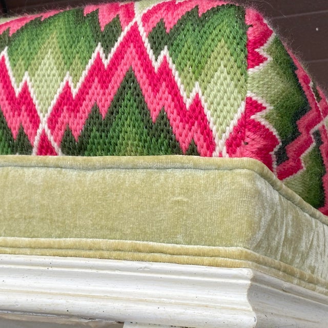 Green Vintage Custom Pink & Green Chevron Footstool or Ottoman For Sale - Image 8 of 13