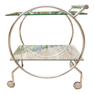 1970s Italian Chrome & Glass Bar Cart For Sale