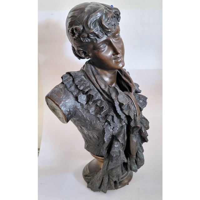Antique French Lifesize Bronze Bust of a Young Woman by Wagner For Sale - Image 9 of 18