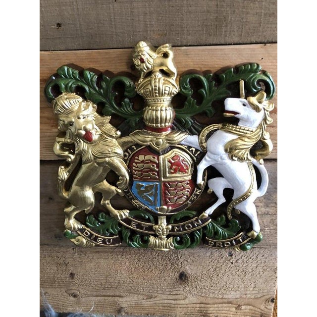 British Royal Coat of Arms Cast Metal Wall Plaque For Sale - Image 10 of 18