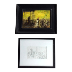 Dean Bowlby "The Bandstand, Luxembourg Gardens, Paris" - Oil on Panel With Pencil Study, Framed