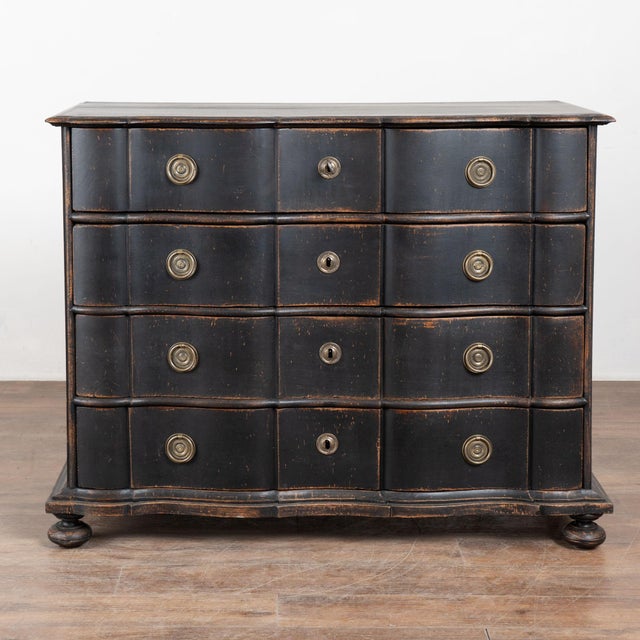 Rococo 18th Century Rococo Black Large Chest of Four Drawers From Denmark For Sale - Image 3 of 18
