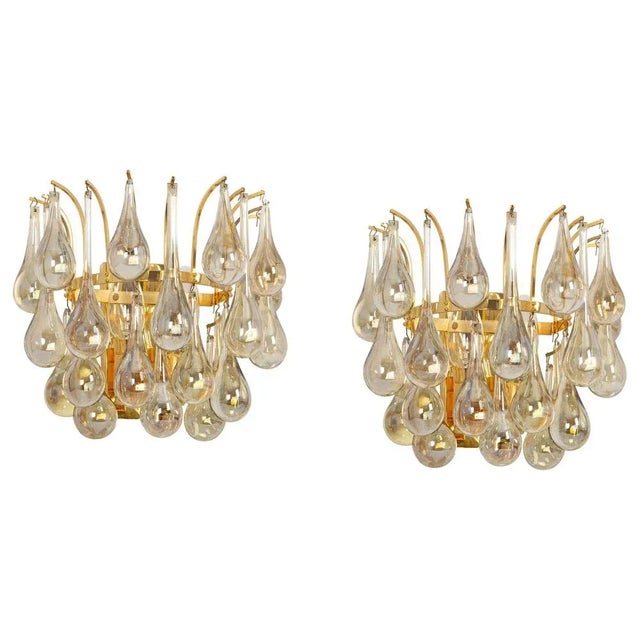 Large Gilded Brass and Crystal Sconces attributed to C. Palme, Germany, 1970s, Set of 2 For Sale - Image 10 of 10