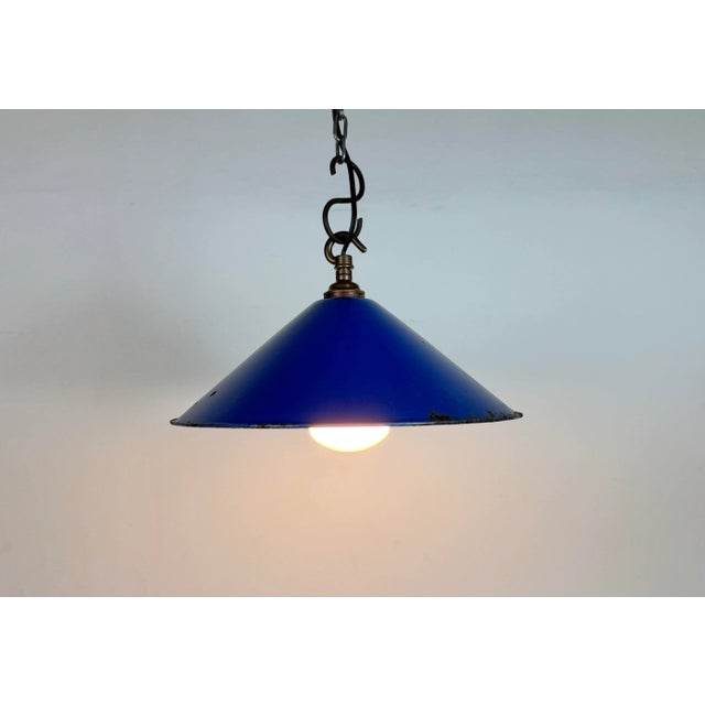 Industrial Blue Enamel Factory Pendant Lamp, 1950s For Sale - Image 17 of 18