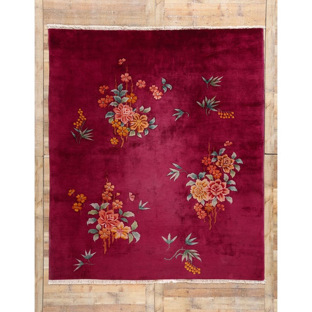 Antique Ruby Red Chinese Art Deco Rug - 07'10 X 09'01 For Sale - Image 9 of 9