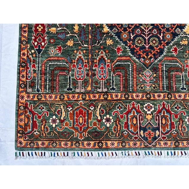 2000 - 2009 Green Persian Qashqai Cypress Tree Hand-Knotted Wool Rug - 5' X 6'6 For Sale - Image 5 of 11