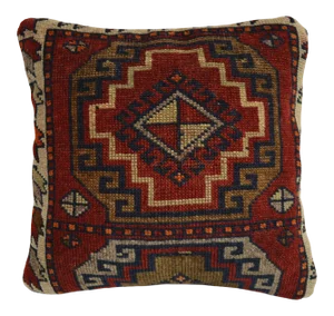 Hand Knotted Pillow Cover Made From Antique Distressed Turkish Rug