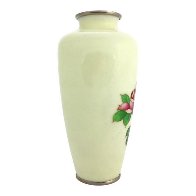 Japanese Ando Cloisonne Co. Floral Roses Cloisonne Enameled Vase C1920 For Sale - Image 9 of 12