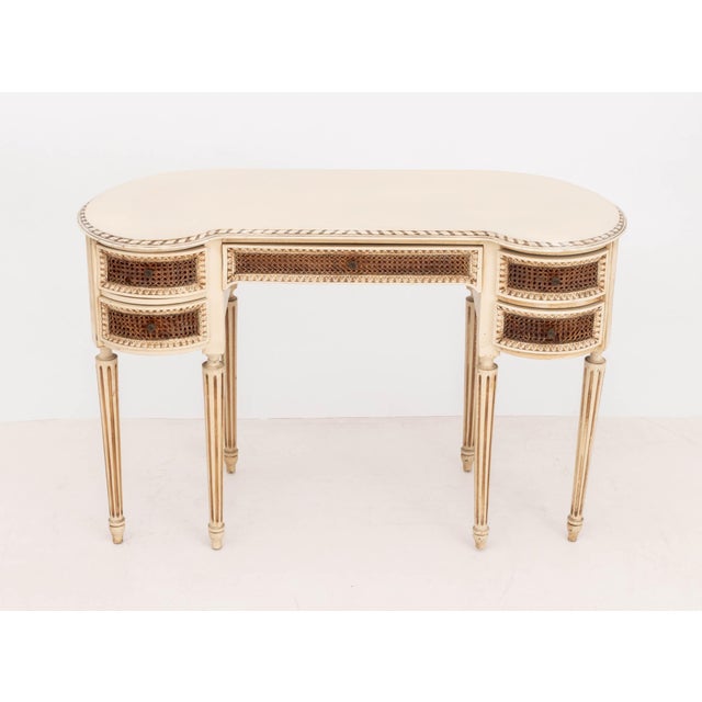 French Louis XVI Style Cream Painted Kidney Shaped Desk For Sale - Image 3 of 9
