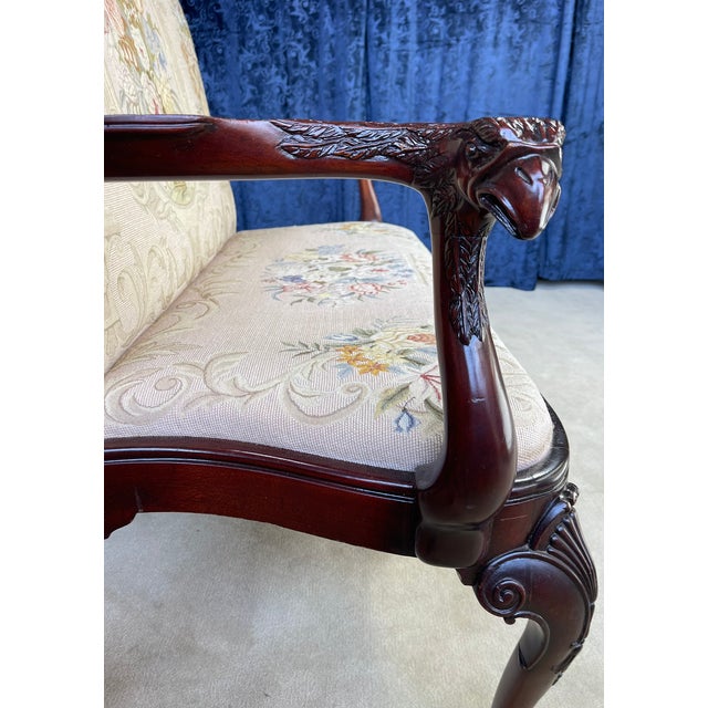 Wood 1950s Queen Anne Style Mahogany Needle Point Settee For Sale - Image 7 of 15