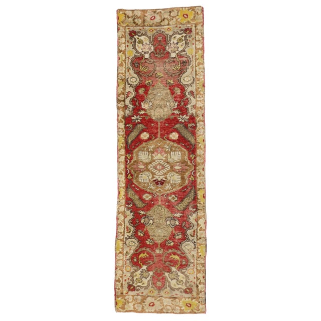 Red Vintage Turkish Oushak Runner - 02'08 X 09'02 For Sale - Image 8 of 8