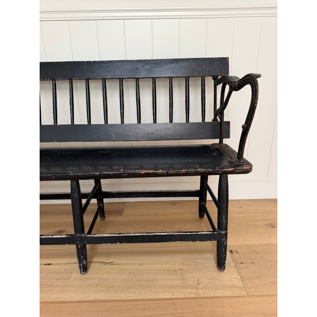American Antique Spindle Back Railway Bench For Sale - Image 3 of 12