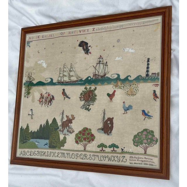 Vintage Large Scale Embroidery Sampler Framed under protective glass 29"H x 33"W