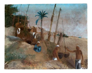 Spilioti, Hommes puisant de l'eau dans des oasis, Oil on Canvas