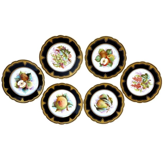 Black Porcelain Plates With Fruit Motifs - Set of 6 For Sale - Image 8 of 8