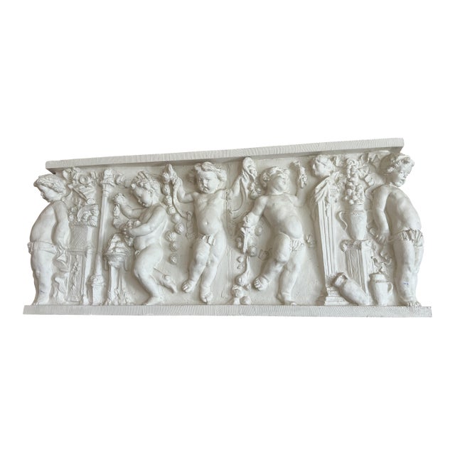 Mid 20th Century Neoclassical Cherub Frieze Sculpture White For Sale