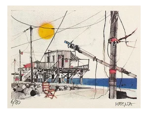 Joseph Megna, Networks In Fiumicino, Lithograph, 1970s