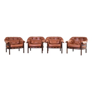 Mid-Century Oak & Leather Armchairs by Arne Norell for Coja, 1960s, Set of 4 For Sale