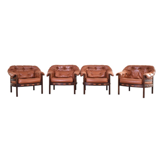 Mid-Century Oak & Leather Armchairs by Arne Norell for Coja, 1960s, Set of 4 For Sale