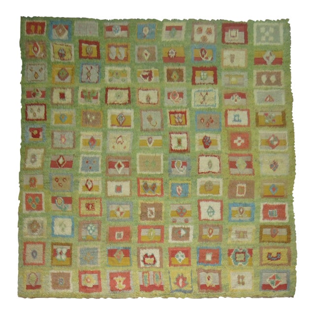 Large Green Whimsical Turkish Vintage Shag Rug For Sale