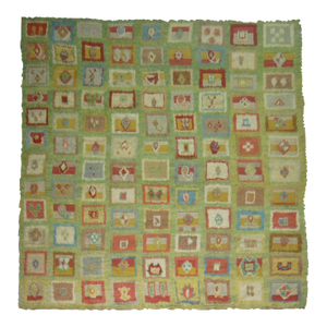 Large Green Whimsical Turkish Vintage Shag Rug