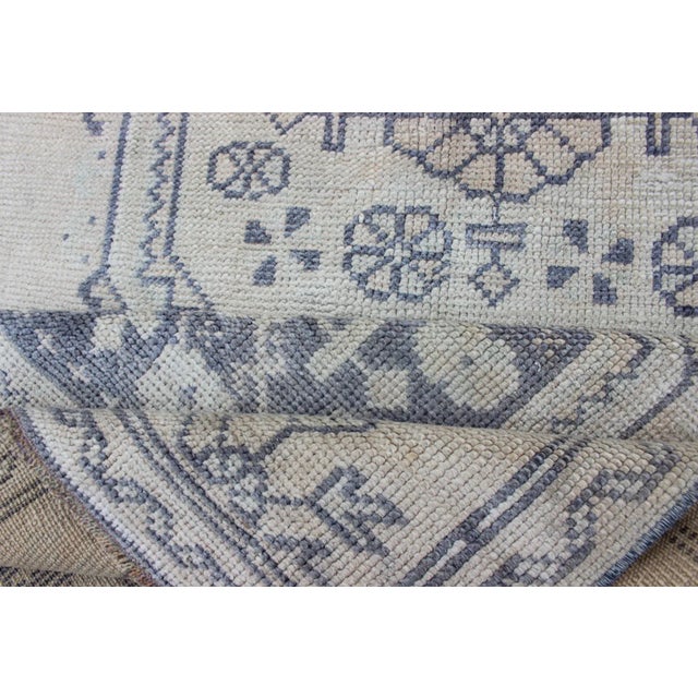 Vintage Turkish Oushak Runner in Medium Blue, Lt. Blue & Tan Background For Sale - Image 10 of 12