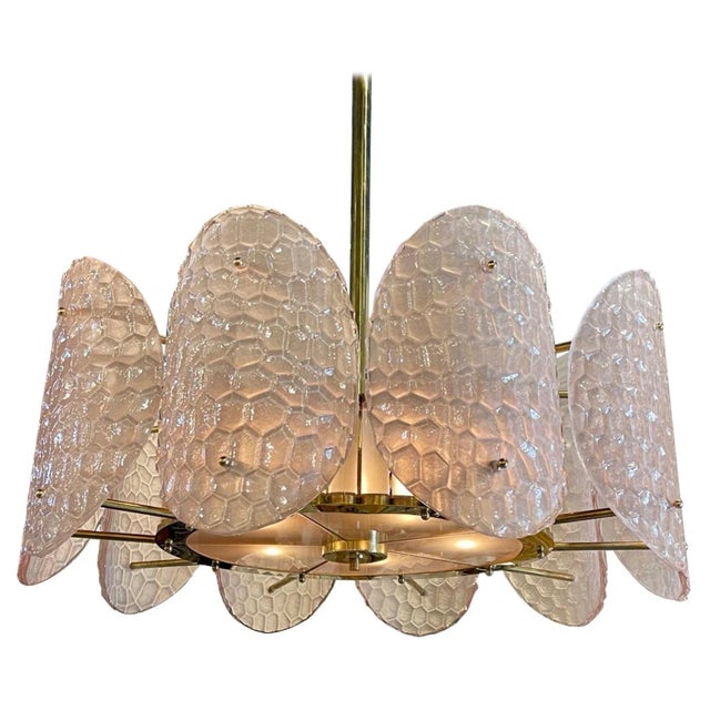 Pink Italian Pink Murano Glass and Brass Chandelier For Sale - Image 8 of 8