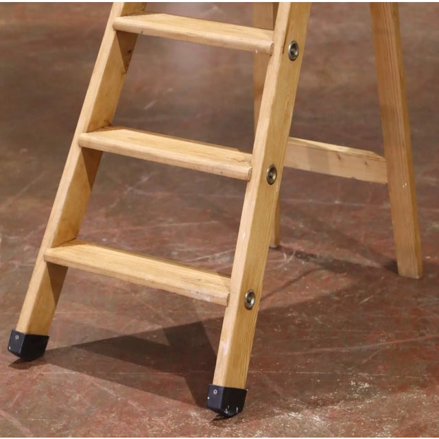 Mid-Century French Solid Pine Folding Six-Step Ladder For Sale - Image 4 of 13