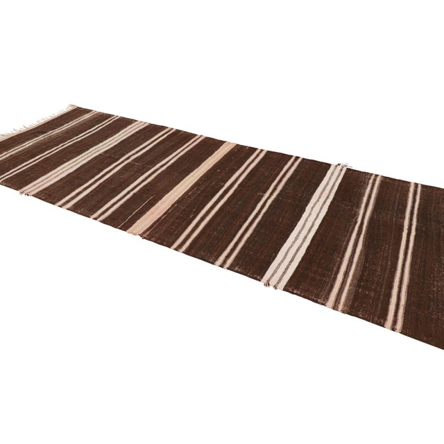 Rug & Kilim Vintage Moroccan Kilim Runner Rug With Beige-Brown Stripes, From Rug & Kilim For Sale - Image 4 of 7