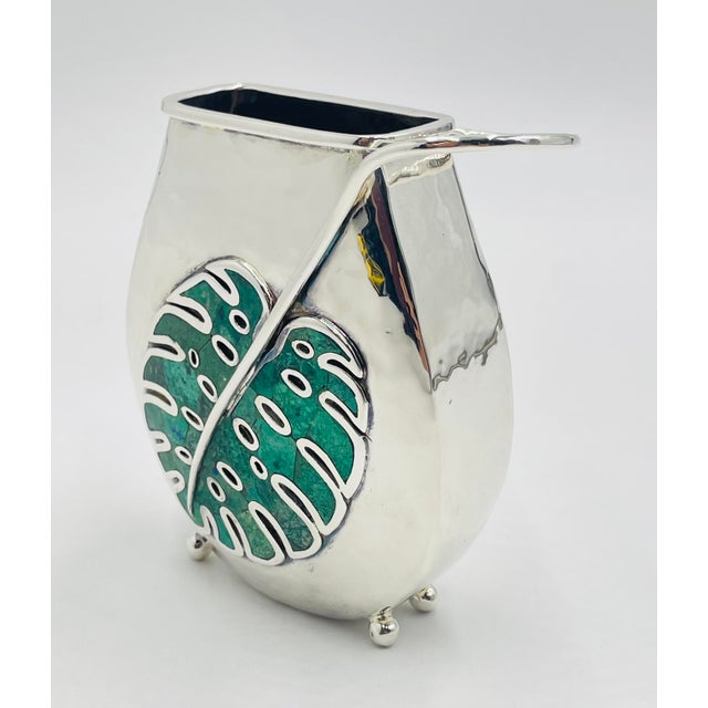 Emilia Castillo Vintage Silver & Malachite Vase by Emilia Castillo, Mexican Modernism For Sale - Image 4 of 17
