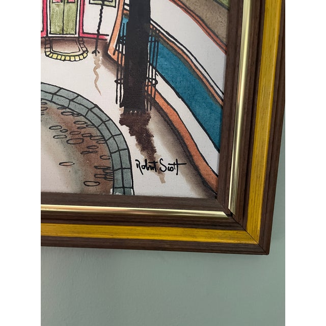Sculpture Materials Original 1974 Framed Robert Scott Whimsical Street Scene Painting - Camrose Art Corp For Sale - Image 7 of 8