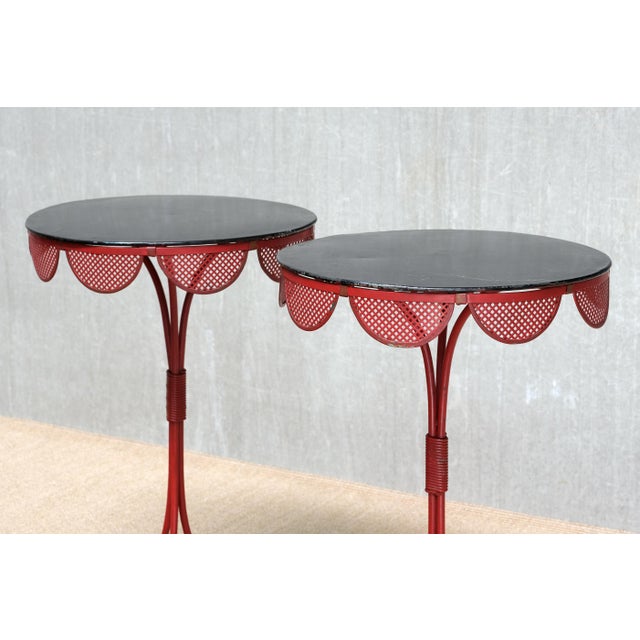 French Red and Black Tripod Gueridon Tables in the style of Emilio Terry, 1950s, Set of 2 For Sale - Image 9 of 14