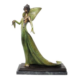 Vintage Art Deco Bronze Sculpture After Demetre Chiparus "The Evening Gown" For Sale