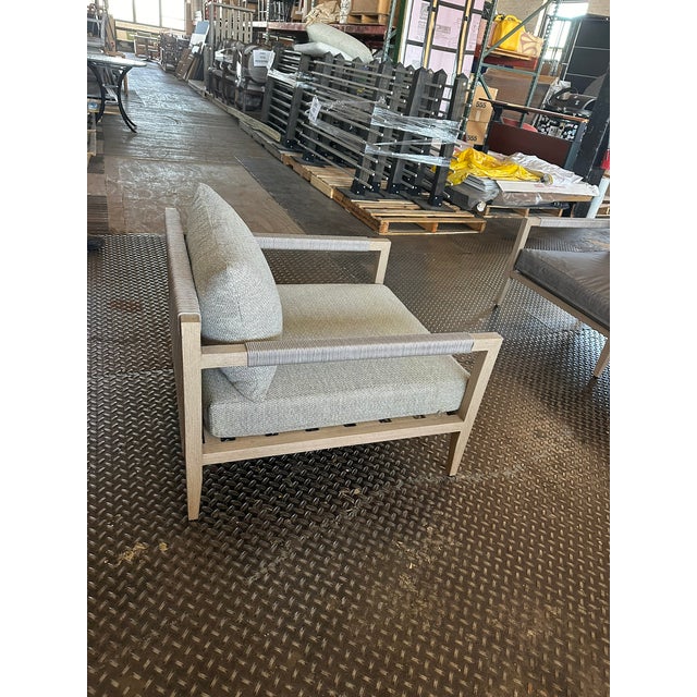 Transitional Stone Grey Wooden Outdoor Armchair For Sale - Image 10 of 12